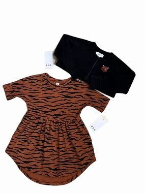 Huxbaby Organic Girls’ Tiger Swirl Dress and Tiger Sweat Jacket—5T